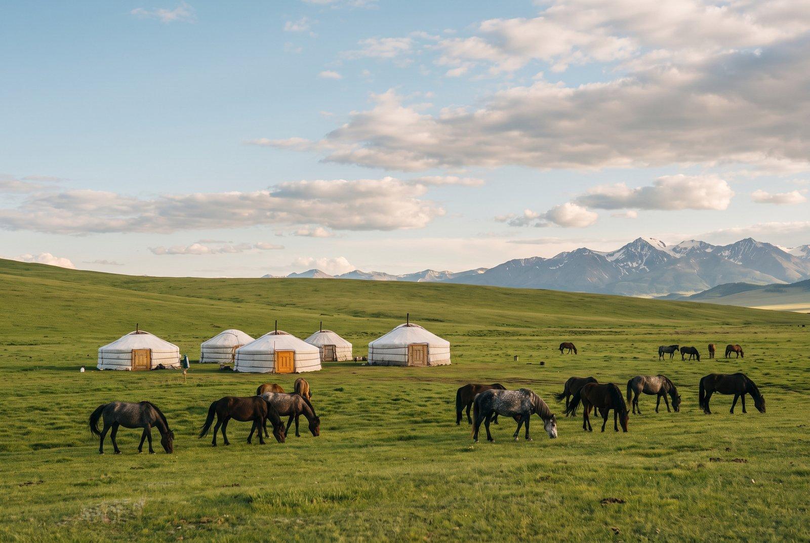 Ger camp on the Mongolian steppe