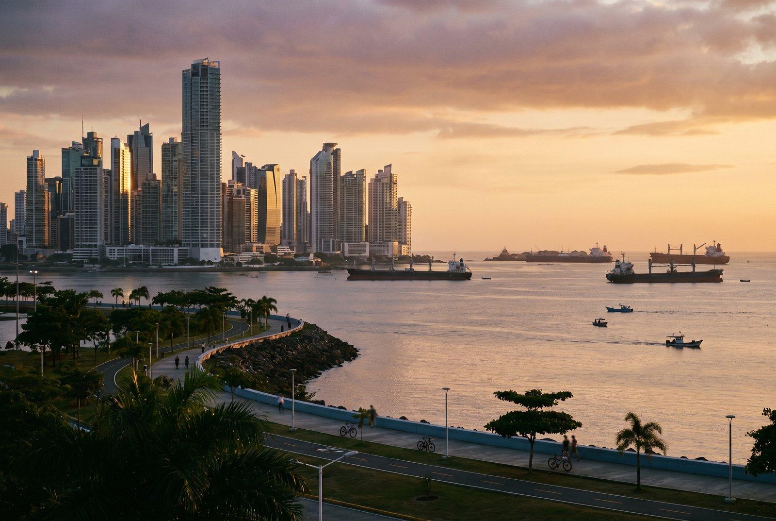 Panama City skyline beside the canal
